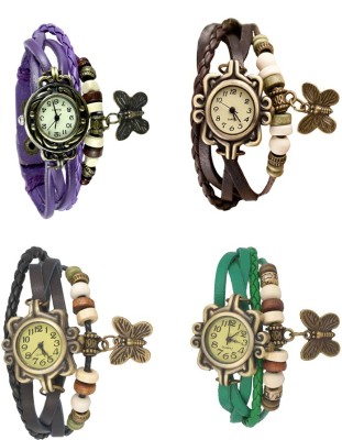 NS18 Vintage Butterfly Rakhi Combo of 4 Purple, Black, Brown And Green Analog Watch  - For Women   Watches  (NS18)