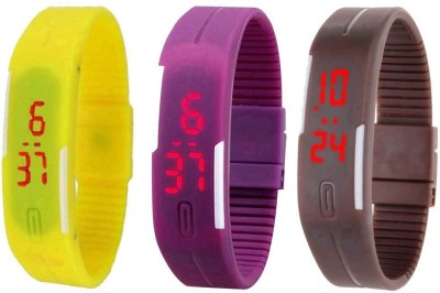 NS18 Silicone Led Magnet Band Combo of 3 Yellow, Purple And Green Digital Watch  - For Boys & Girls   Watches  (NS18)