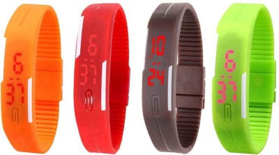 NS18 Silicone Led Magnet Band Combo of 4 Orange, Red, Brown And Green Digital Watch  - For Boys & Girls   Watches  (NS18)