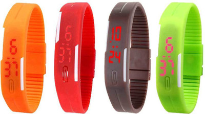 

NS18 Silicone Led Magnet Band Combo of 4 Orange, Red, Brown And Green Watch - For Boys & Girls
