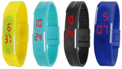 NS18 Silicone Led Magnet Band Combo of 4 Yellow, Sky Blue, Black And Blue Digital Watch  - For Boys & Girls   Watches  (NS18)