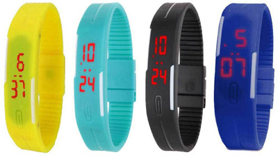 View NS18 Silicone Led Magnet Band Combo of 4 Yellow, Sky Blue, Black And Blue Digital Watch  - For Boys & Girls Wrist Watches Price Online(NS18)