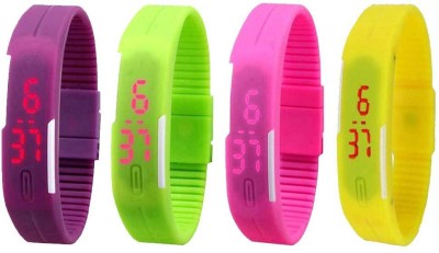 NS18 Silicone Led Magnet Band Combo of 4 Purple, Green, Pink And Yellow Digital Watch  - For Boys & Girls   Watches  (NS18)