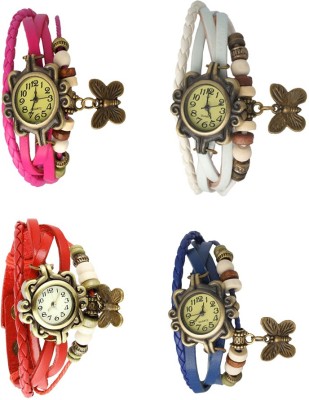 NS18 Vintage Butterfly Rakhi Combo of 4 Pink, Red, White And Blue Analog Watch  - For Women   Watches  (NS18)