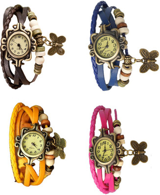 

Kissu Vintage Rakhi Combo of 4 Brown, Yellow, Blue And Pink Watch - For Women
