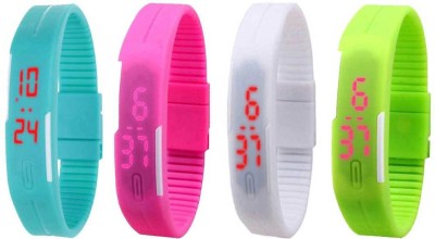 NS18 Silicone Led Magnet Band Combo of 4 Sky Blue, Pink, White And Green Digital Watch  - For Boys & Girls   Watches  (NS18)