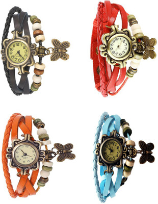 

Kissu Vintage Rakhi Combo of 4 Black, Orange, Red And Sky Blue Watch - For Women