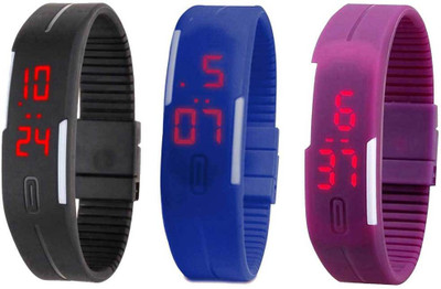

Kissu Led Band Watch Combo of 3 Black, Blue And Purple Watch - For Couple