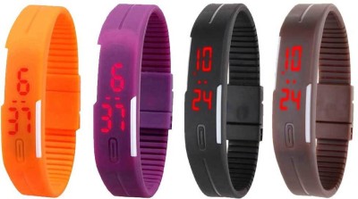 NS18 Silicone Led Magnet Band Combo of 4 Orange, Purple, Black And Brown Digital Watch  - For Boys & Girls   Watches  (NS18)