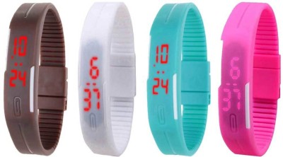 NS18 Silicone Led Magnet Band Watch Combo of 4 Brown, White, Sky Blue And Pink Digital Watch  - For Couple   Watches  (NS18)
