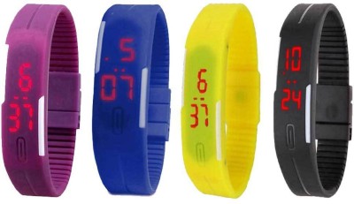 NS18 Silicone Led Magnet Band Combo of 4 Purple, Blue, Yellow And Black Digital Watch  - For Boys & Girls   Watches  (NS18)