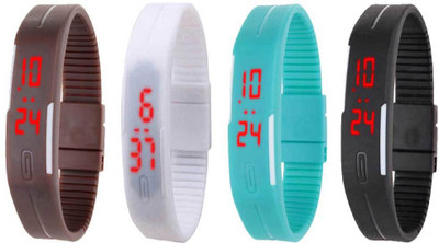 

NS18 Silicone Led Magnet Band Combo of 4 Brown, White, Sky Blue And Black Watch - For Boys & Girls
