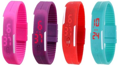 NS18 Silicone Led Magnet Band Watch Combo of 4 Pink, Purple, Red And Sky Blue Digital Watch  - For Couple   Watches  (NS18)