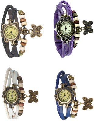NS18 Vintage Butterfly Rakhi Combo of 4 Black, White, Purple And Blue Analog Watch  - For Women   Watches  (NS18)
