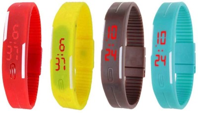 NS18 Silicone Led Magnet Band Watch Combo of 4 Red, Yellow, Brown And Sky Blue Digital Watch  - For Couple   Watches  (NS18)