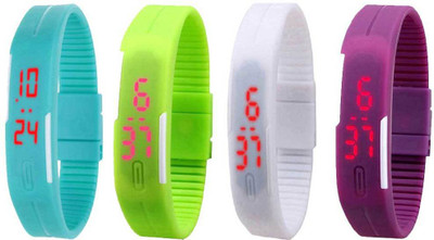 

Kissu Led Magnet Band Combo of 4 Sky Blue, Green, White And Purple Watch - For Men & Women