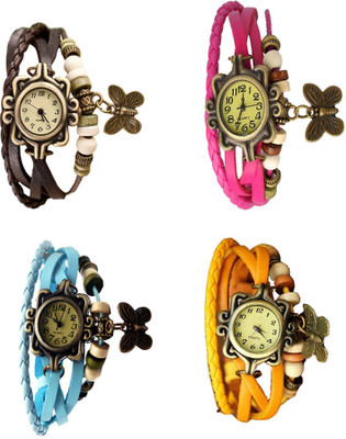 

NS18 Vintage Butterfly Rakhi Combo of 4 Brown, Sky Blue, Pink And Yellow Watch - For Women