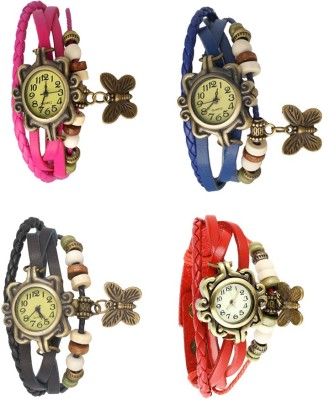 NS18 Vintage Butterfly Rakhi Combo of 4 Pink, Black, Blue And Red Analog Watch  - For Women   Watches  (NS18)