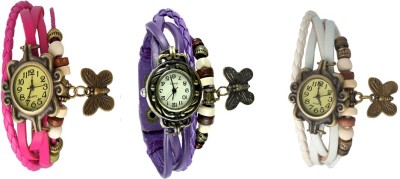 NS18 Vintage Butterfly Rakhi Watch Combo of 3 Pink, Purple And White Analog Watch  - For Women   Watches  (NS18)