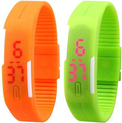 NS18 Silicone Led Magnet Band Set of 2 Orange And Green Digital Watch  - For Boys & Girls   Watches  (NS18)