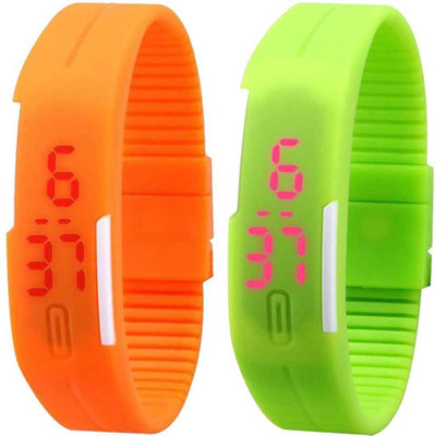 NS18 Silicone Led Magnet Band Set of 2 Orange And Green Digital Watch  - For Boys & Girls   Watches  (NS18)