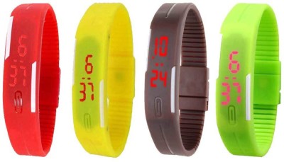 NS18 Silicone Led Magnet Band Combo of 4 Red, Yellow, Brown And Green Digital Watch  - For Boys & Girls   Watches  (NS18)