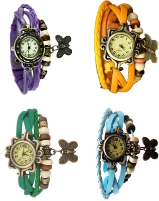 NS18 Vintage Butterfly Rakhi Combo of 4 Purple, Green, Yellow And Sky Blue Analog Watch  - For Women   Watches  (NS18)
