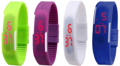 NS18 Silicone Led Magnet Band Combo of 4 Green, Purple, White And Blue Digital Watch  - For Boys & Girls   Watches  (NS18)