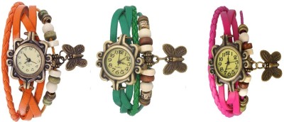 NS18 Vintage Butterfly Rakhi Watch Combo of 3 Orange, Green And Pink Analog Watch  - For Women   Watches  (NS18)