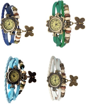 NS18 Vintage Butterfly Rakhi Combo of 4 Blue, Sky Blue, Green And White Analog Watch  - For Women   Watches  (NS18)