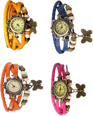 NS18 Vintage Butterfly Rakhi Combo of 4 Yellow, Orange, Blue And Pink Analog Watch  - For Women   Watches  (NS18)
