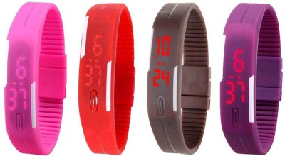 NS18 Silicone Led Magnet Band Watch Combo of 4 Pink, Red, Brown And Purple Digital Watch  - For Couple   Watches  (NS18)
