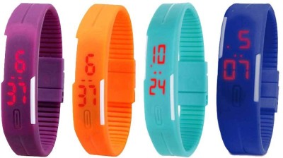 NS18 Silicone Led Magnet Band Combo of 4 Purple, Orange, Sky Blue And Blue Digital Watch  - For Boys & Girls   Watches  (NS18)