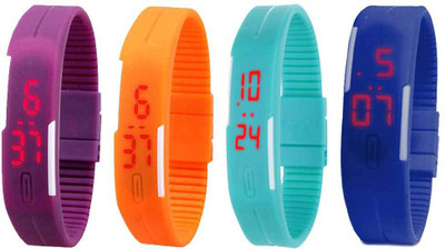 NS18 Silicone Led Magnet Band Combo of 4 Purple, Orange, Sky Blue And Blue Digital Watch  - For Boys & Girls   Watches  (NS18)