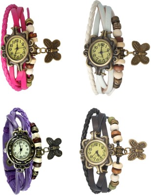 NS18 Vintage Butterfly Rakhi Combo of 4 Pink, Purple, White And Black Analog Watch  - For Women   Watches  (NS18)