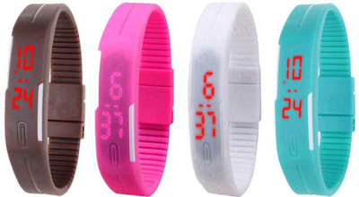 

NS18 Silicone Led Magnet Band Watch Combo of 4 Brown, Pink, White And Sky Blue Watch - For Couple