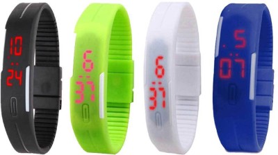 NS18 Silicone Led Magnet Band Combo of 4 Black, Green, White And Blue Digital Watch  - For Boys & Girls   Watches  (NS18)