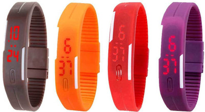 Kissu Led Magnet Band Combo of 4 Brown, Orange, Red And Purple Watch - For Men & Women