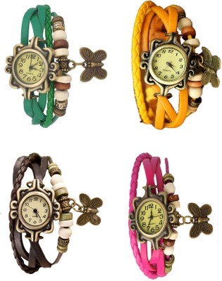 NS18 Vintage Butterfly Rakhi Combo of 4 Green, Brown, Yellow And Pink Analog Watch  - For Women   Watches  (NS18)
