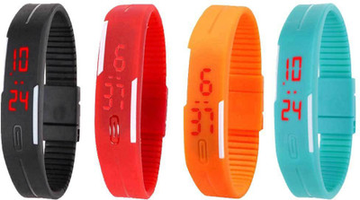 

NS18 Silicone Led Magnet Band Watch Combo of 4 Black, Red, Orange And Sky Blue Watch - For Couple