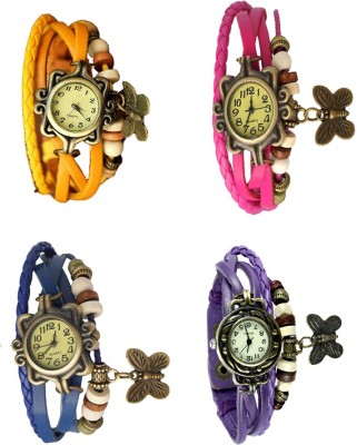 NS18 Vintage Butterfly Rakhi Combo of 4 Yellow, Blue, Pink And Purple Analog Watch  - For Women   Watches  (NS18)