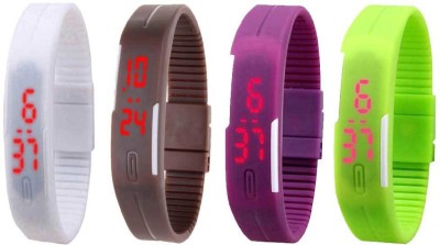 NS18 Silicone Led Magnet Band Combo of 4 White, Brown, Purple And Green Digital Watch  - For Boys & Girls   Watches  (NS18)