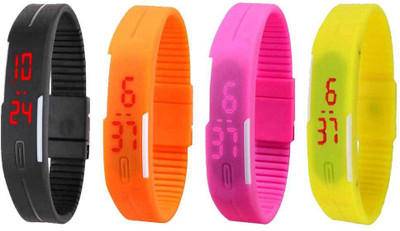 

Kissu Led Magnet Band Combo of 4 Black, Orange, Pink And Yellow Watch - For Men & Women