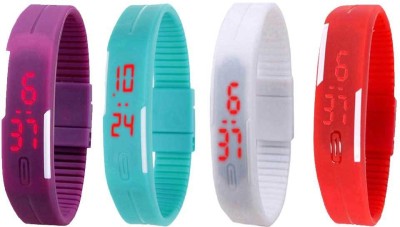 NS18 Silicone Led Magnet Band Watch Combo of 4 Purple, Sky Blue, White And Red Digital Watch  - For Couple   Watches  (NS18)