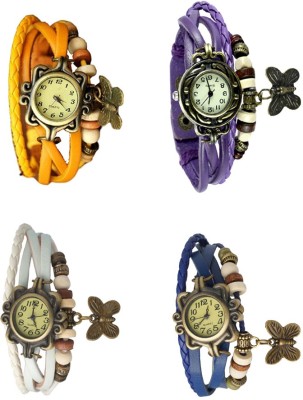 NS18 Vintage Butterfly Rakhi Combo of 4 Yellow, White, Purple And Blue Analog Watch  - For Women   Watches  (NS18)
