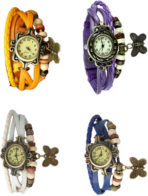 

NS18 Vintage Butterfly Rakhi Combo of 4 Yellow, White, Purple And Blue Watch - For Women