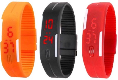 NS18 Silicone Led Magnet Band Combo of 3 Orange, Black And Red Digital Watch  - For Boys & Girls   Watches  (NS18)
