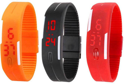 

Kissu Led Band Watch Combo of 3 Orange, Black And Red Watch - For Couple