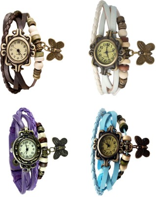 NS18 Vintage Butterfly Rakhi Combo of 4 Brown, Purple, White And Sky Blue Analog Watch  - For Women   Watches  (NS18)