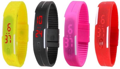 NS18 Silicone Led Magnet Band Watch Combo of 4 Yellow, Black, Pink And Red Digital Watch  - For Couple   Watches  (NS18)